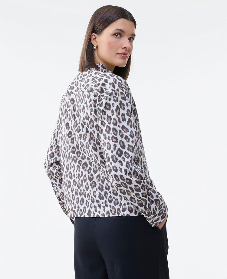 Ann Taylor Animal Print Ruffle Shirt Pale Linen Women's