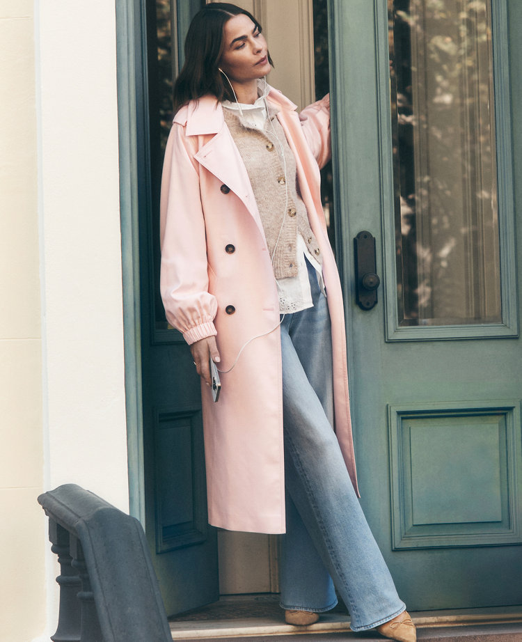 Ann Taylor Petite Weekend Collection Hooded Trench Coat Blush Haze Women's