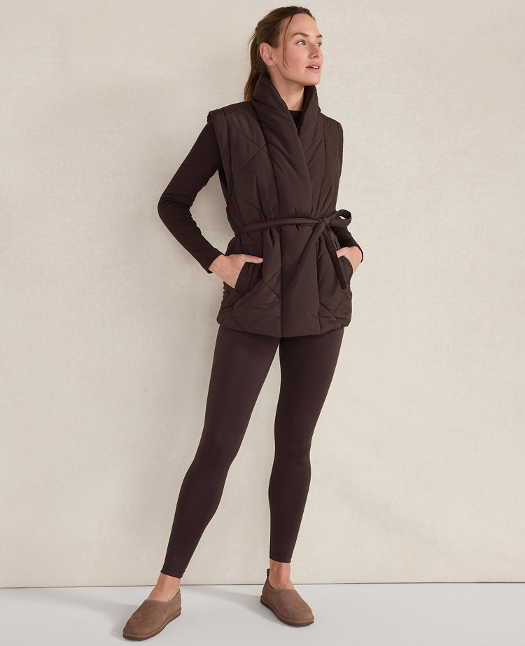 Ann Taylor Haven Well Within Quilted Puffer Belted Vest In Brown