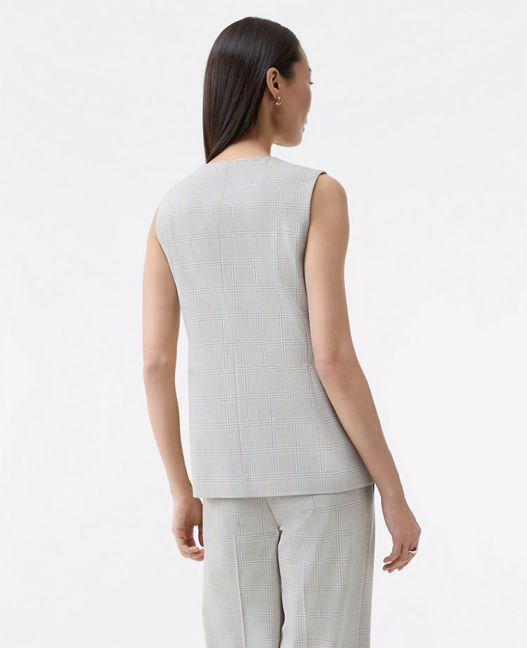 The Petite Long Crew Neck Vest in Plaid