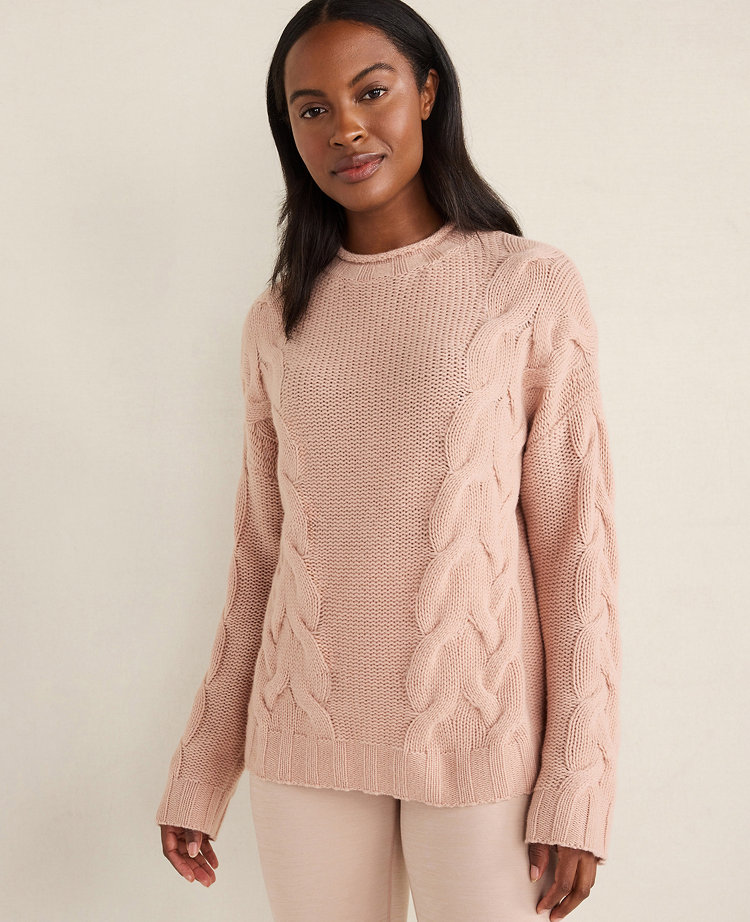 Ann Taylor Haven Well Within Cashmere Cable Roll Neck Sweater In Pink