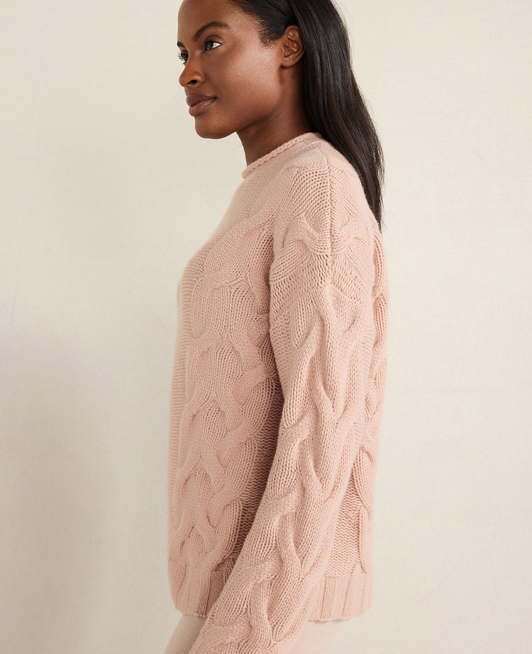 Ann Taylor Haven Well Within Cashmere Cable Roll Neck Sweater In Pink