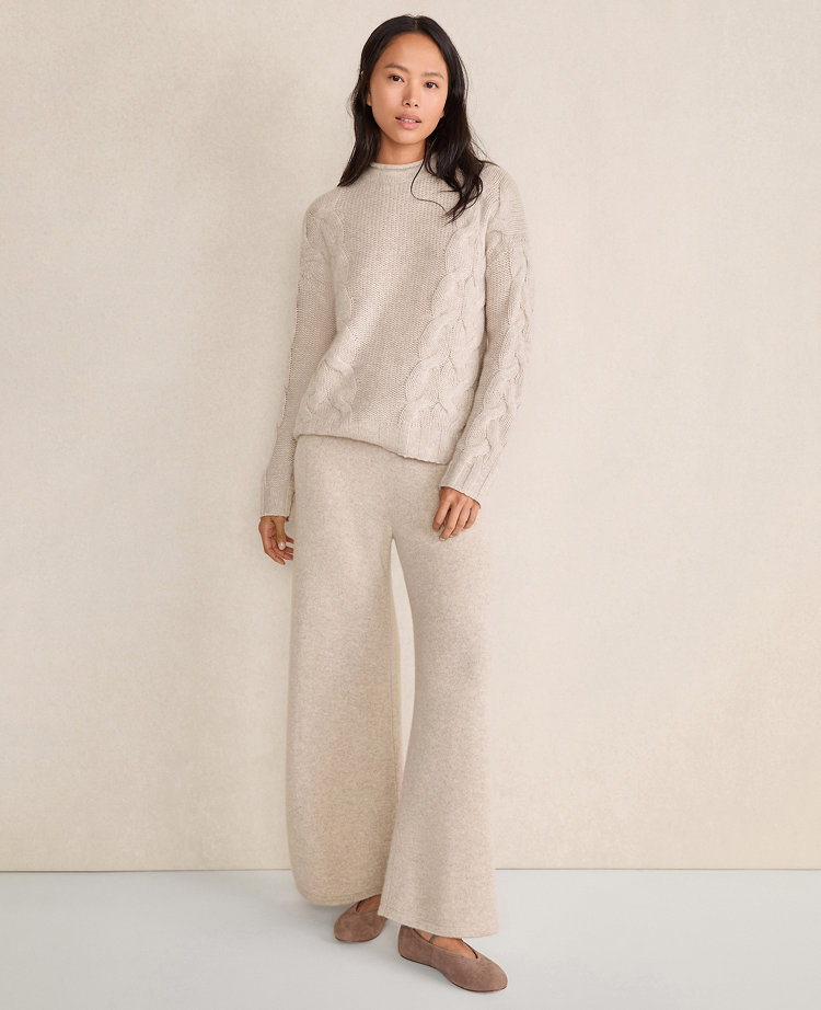 Ann Taylor Haven Well Within Cashmere Cable Roll Neck Sweater In Pink