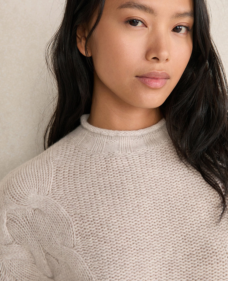 Ann Taylor Haven Well Within Cashmere Cable Roll Neck Sweater In Pink
