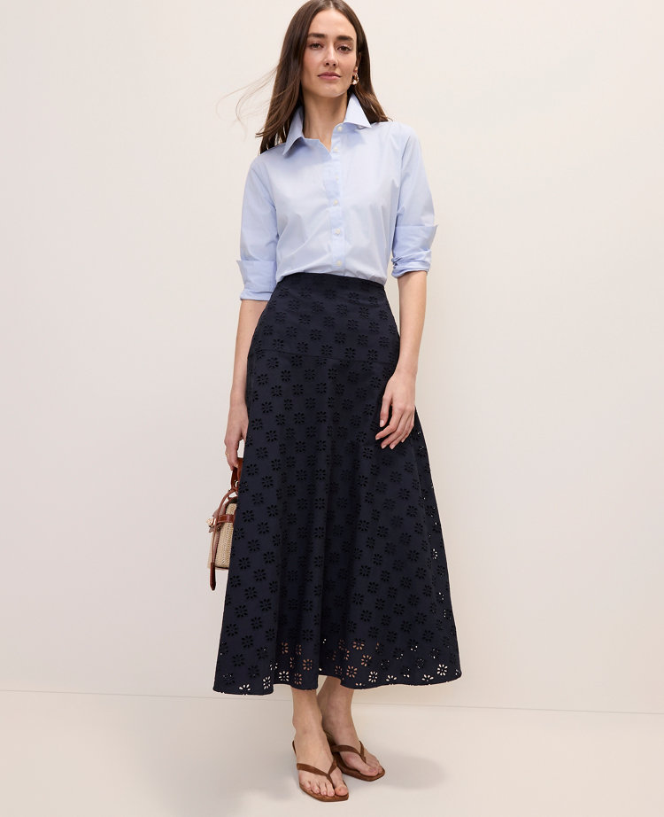 Eyelet Full Midi Skirt