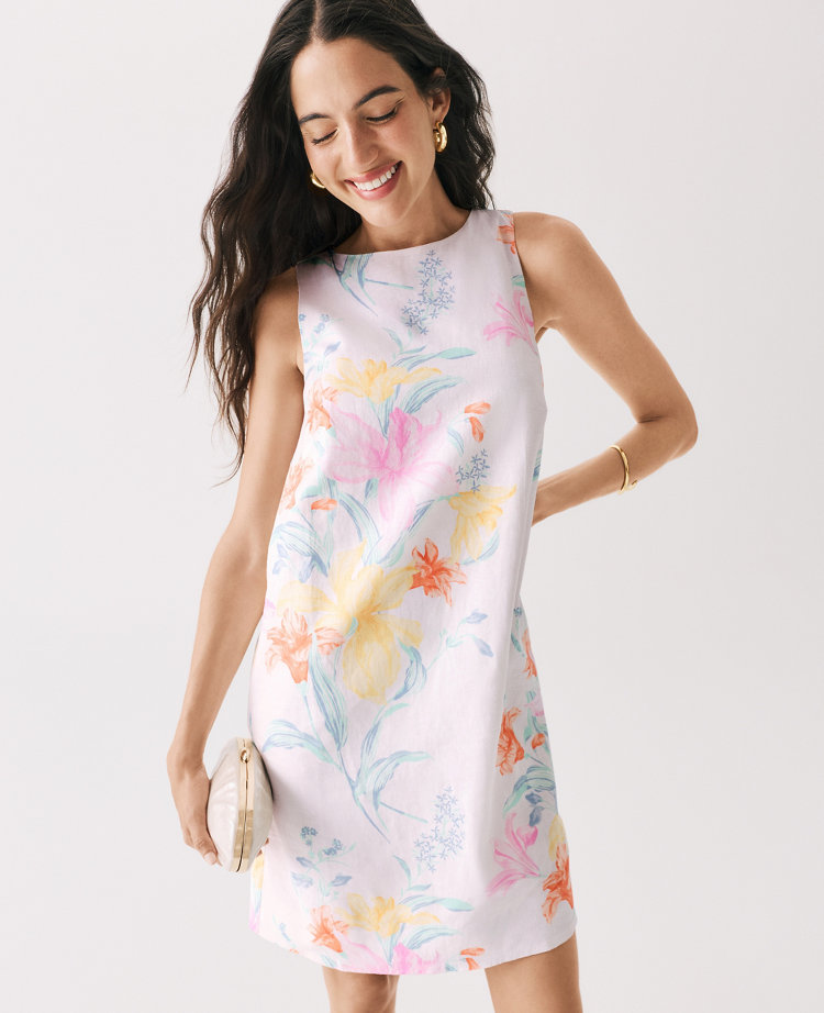 Floral Linen Blend Shift Dress