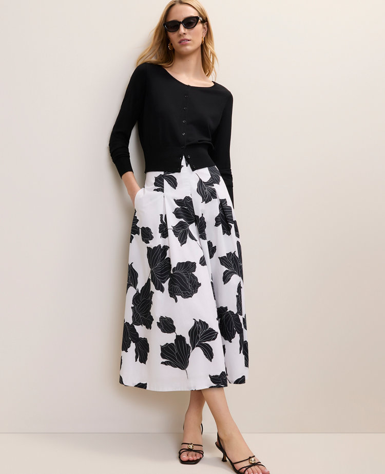 Floral Pleated Midi Skirt
