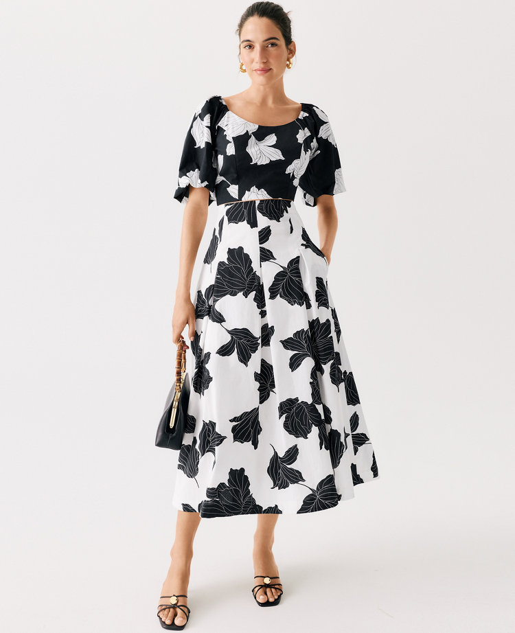 Floral Pleated Midi Skirt
