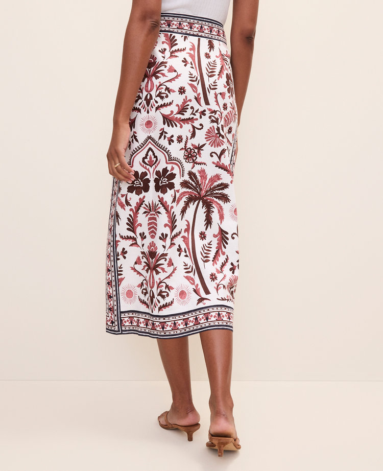 Weekend Palm Tree Print Sarong Midi Skirt in Linen Blend carousel Product Image 3