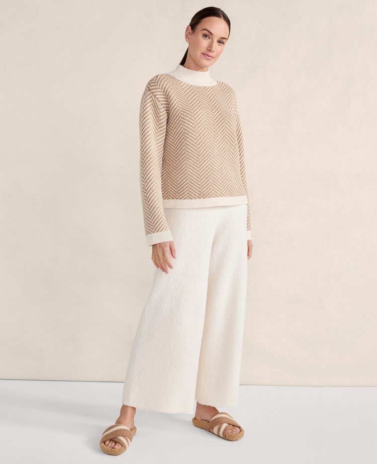 Haven Well Within Merino Cashmere Herringbone Mock Neck Sweater