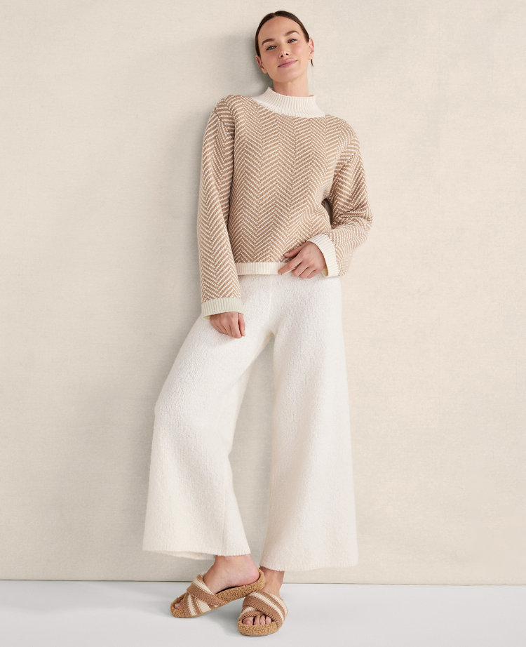 Haven Well Within Merino Cashmere Herringbone Mock Neck Sweater