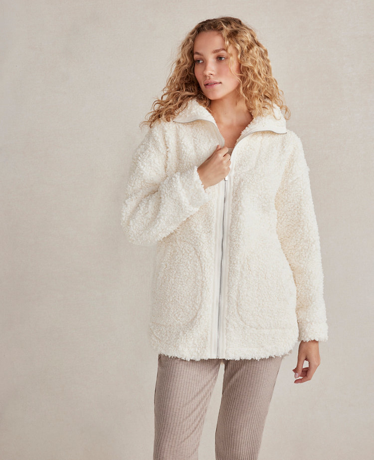 Cozy teddy sherpa zip online lounge jacket for women