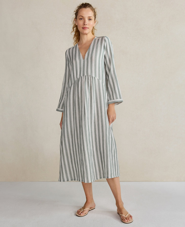 Ann Taylor Haven Well Within Organic Cotton Gauze Caftan Size XS Pine Stripe Women's