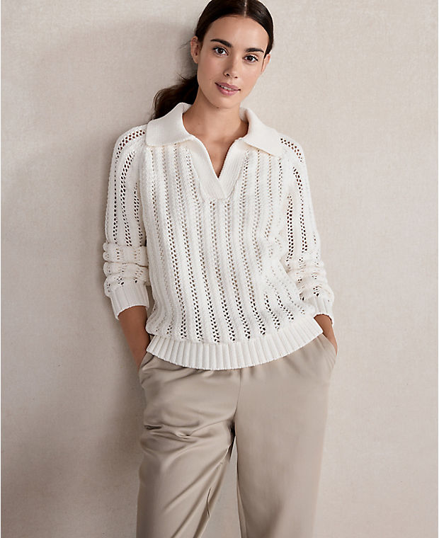 Haven Well Within Open Stitch Johnny Collar Sweater