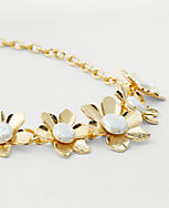 Pearlized Textured Metal Flower Statement Necklace carousel Product Image 2