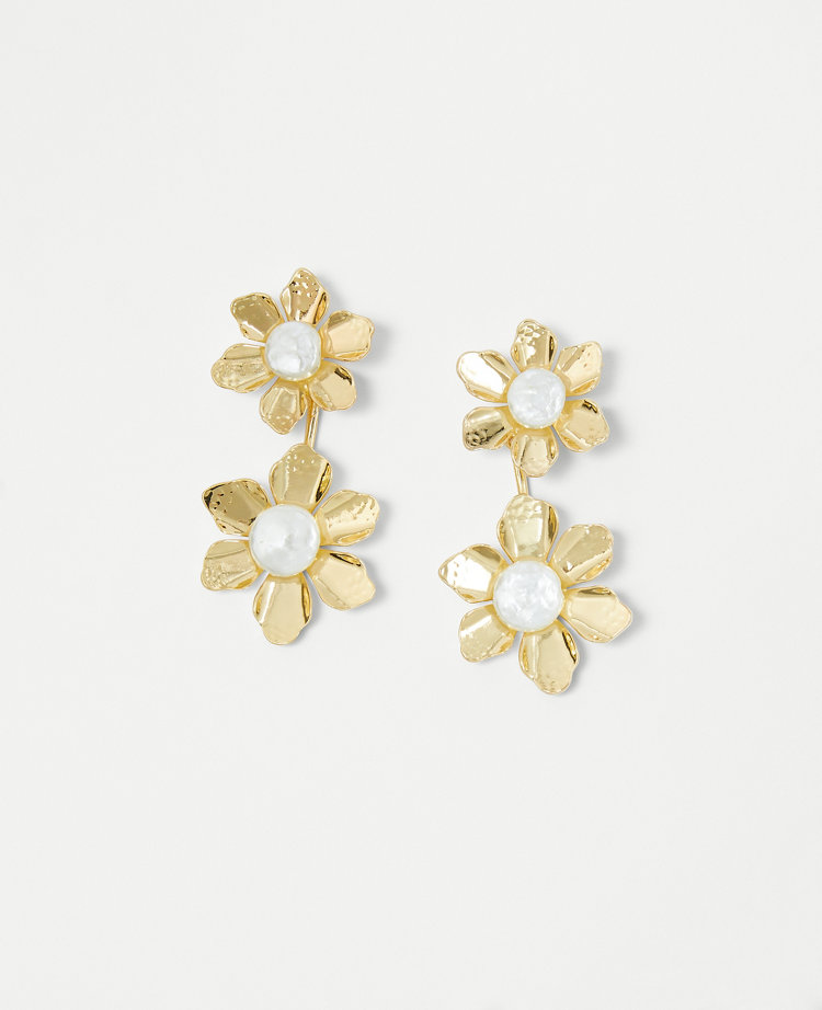 Ann Taylor Pearlized Textured Flower Drop Earrings Goldtone Women's