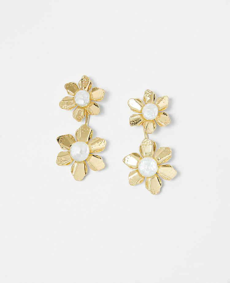 Pearlized Textured Flower Drop Earrings