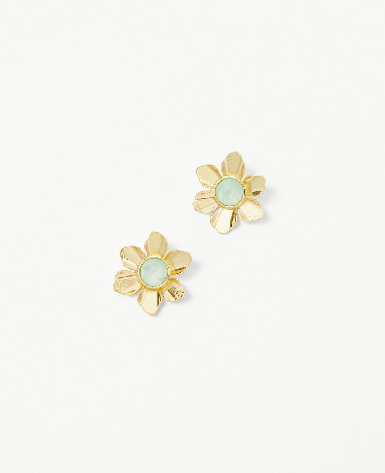 Ann Taylor Pearlized Textured Flower Stud Earrings Pure Seafoam Women's