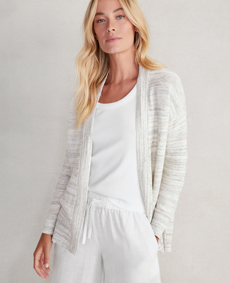 Ann Taylor Haven Well Within Organic Cotton Spacedye Cardigan White Women's
