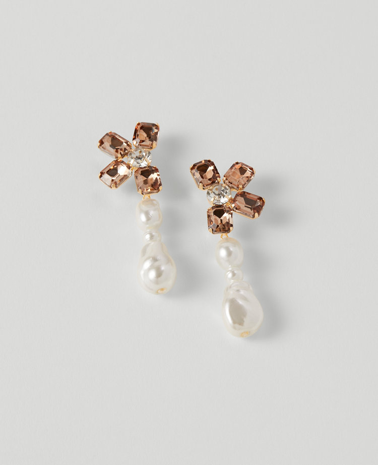 Pearlized Crystal Flower Drop Earrings