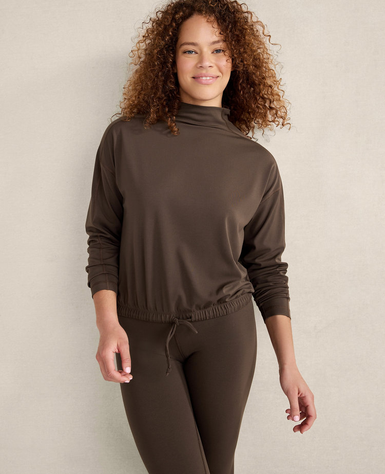 Ann Taylor Haven Well Within Balance Funnel Neck Top In Chocolate