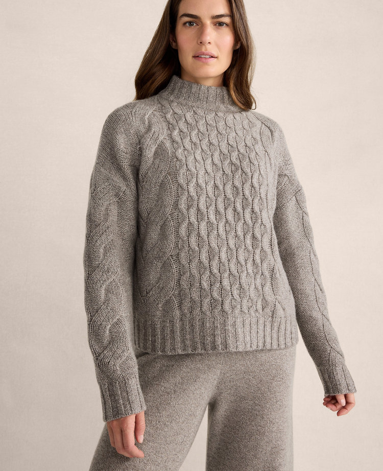 Haven Well Within Cashmere Honeycomb Cable Mockneck Sweater