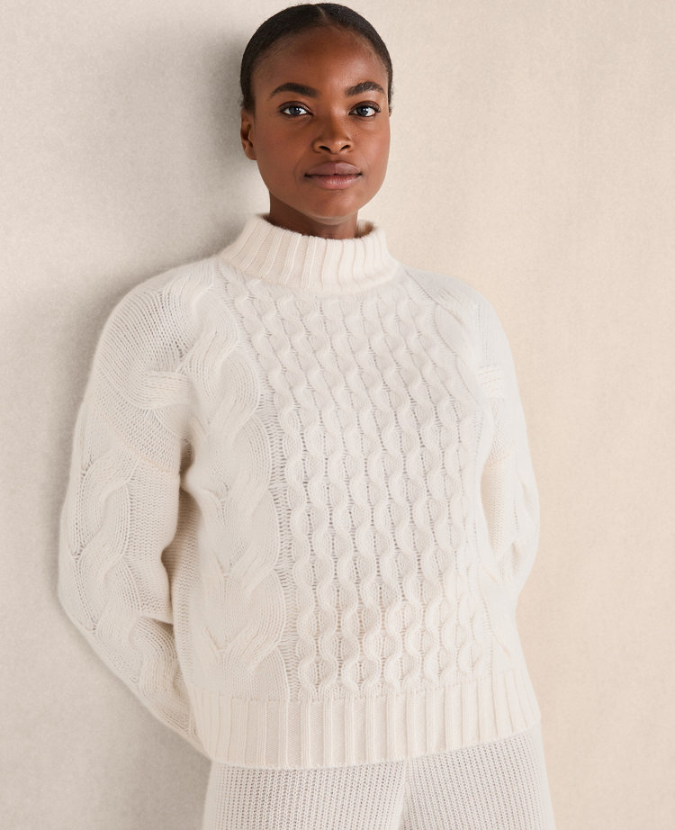 Haven Well Within Cashmere Honeycomb Cable Mockneck Sweater