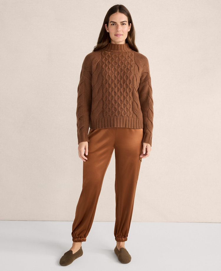 Ann Taylor Haven Well Within Washable Silk Drawstring Cargo Joggers In Clove