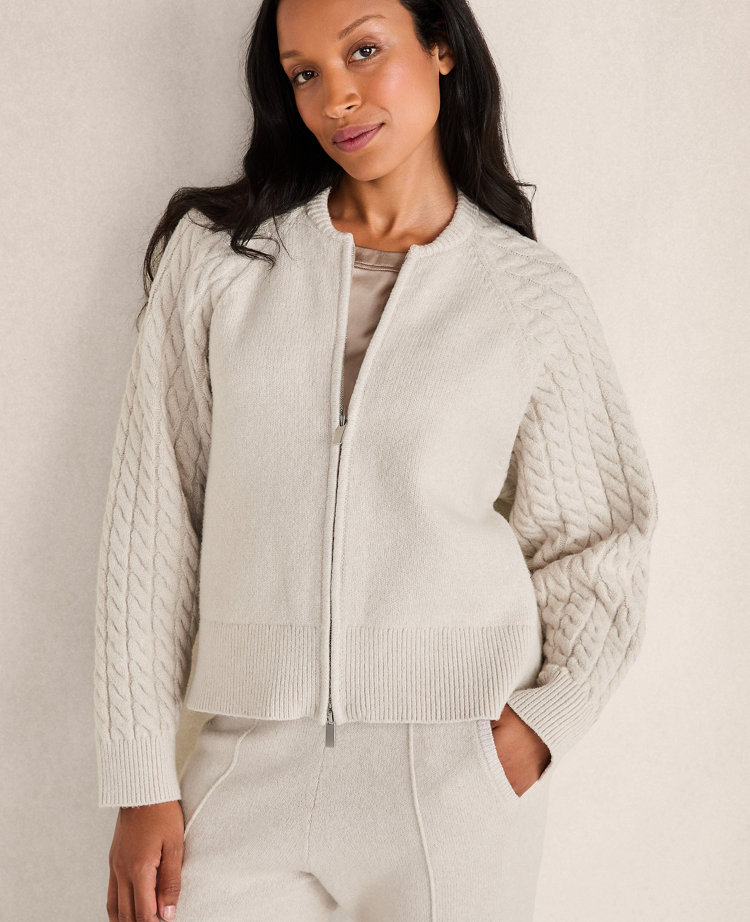 Haven Well Within Organic Cotton Cable-Sleeve Zip-Up Cardigan