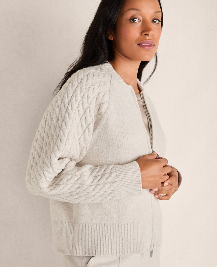 Haven Well Within Organic Cotton Cable-Sleeve Zip-Up Cardigan