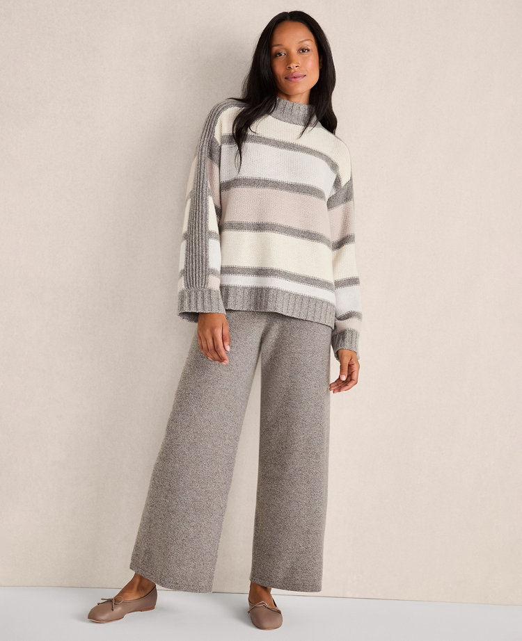 Ann Taylor Haven Well Within Cashmere Striped Mockneck Sweater Fresh Cream Women's