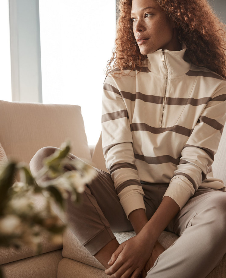 Haven Well Within Organic Cotton Interlock Striped Quarter Zip