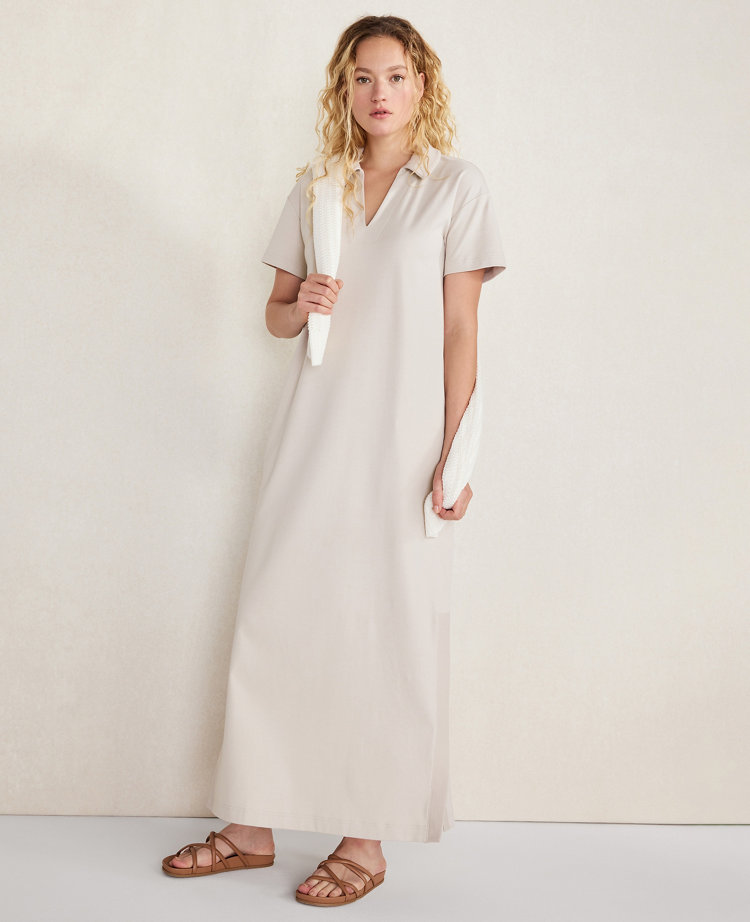 ANN TAYLOR HAVEN WELL WITHIN ORGANIC COTTON INTERLOCK COLLARED MAXI DRESS 