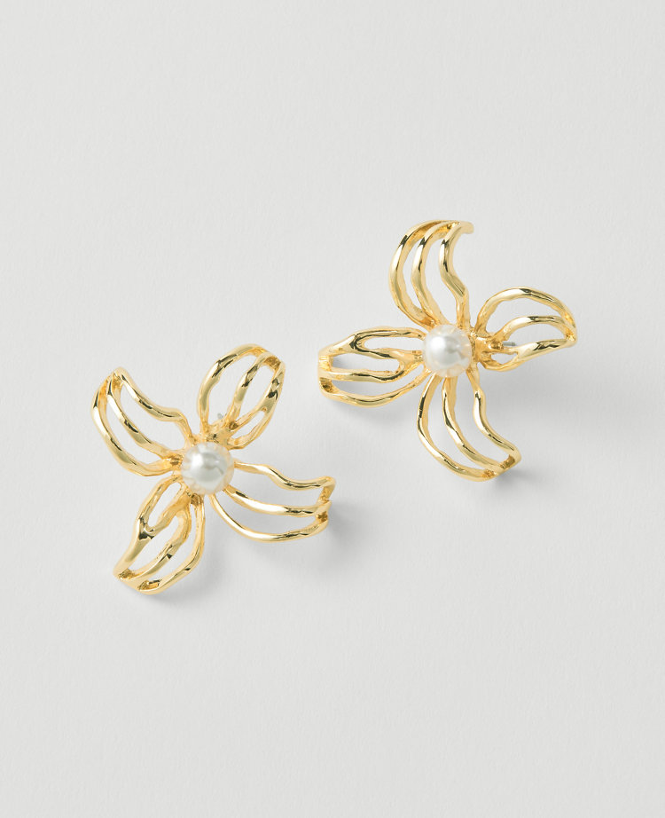 Ann Taylor Floral Metal Wire Stud Earrings Goldtone Women's