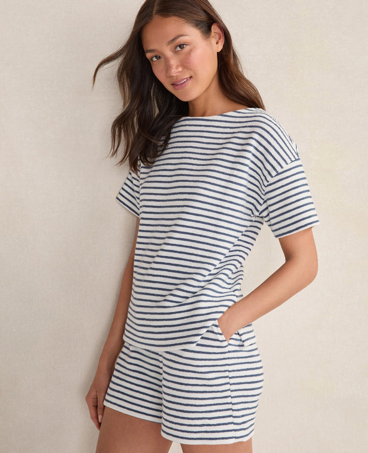 Haven Well Within Cotton Blend Textured Stripe Bateau Neck Top