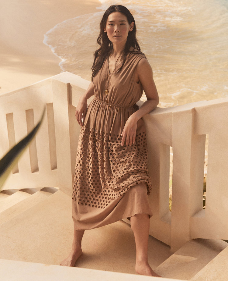 Ann Taylor Haven Well Within Organic Cotton Honeycomb Eyelet Midi Dress