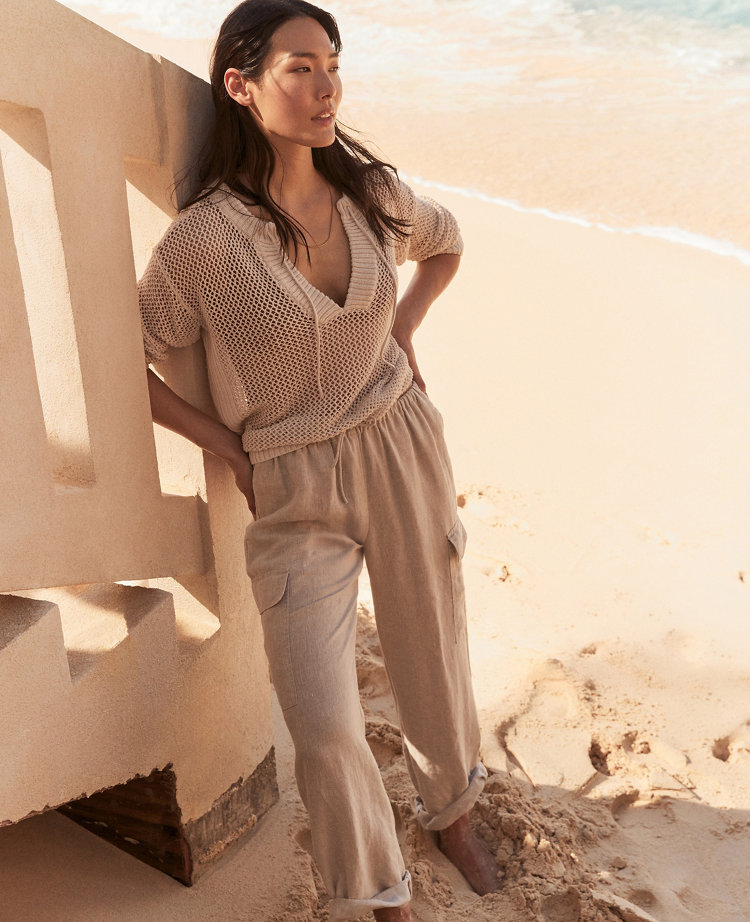 Ann Taylor Haven Well Within Organic Cotton Linen Open Stitch Pullover