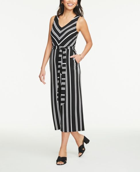 striped tie waist jumpsuit