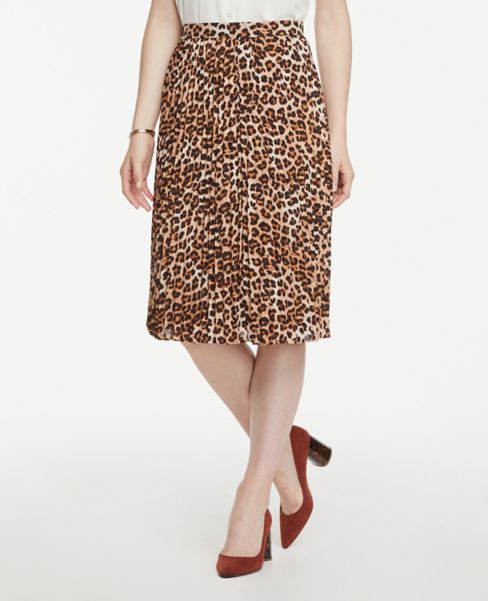 leopard print box pleat midi skirt