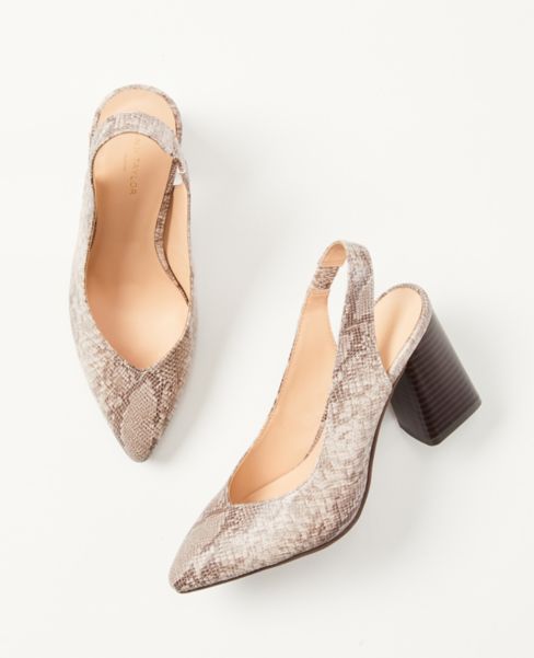 snake print slingback heels