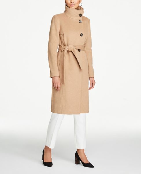 camel funnel neck coat