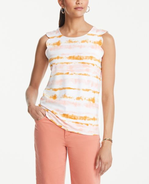 Image of Ann Taylor Factory Striped Scallop Sleeve Shell Top