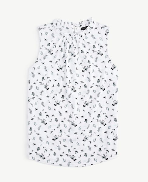 Image of Ann Taylor Factory Floral Shirred Mock Neck Shell Top