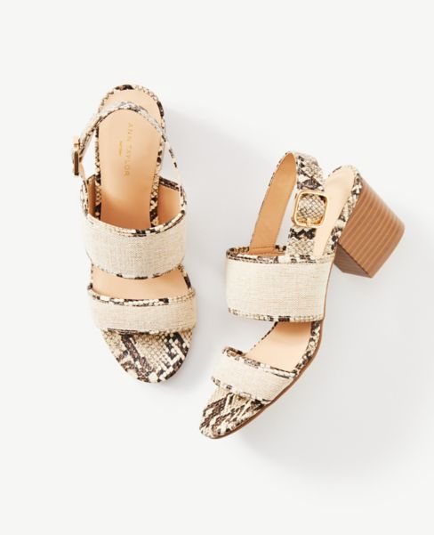 printed block heel sandals