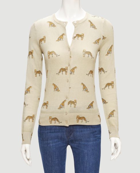 Image of Ann Taylor Factory Leopard Print Crew Neck Cardigan