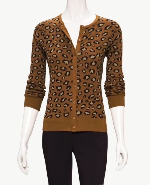 Image of Ann Taylor Factory Animal Jacquard Crew Neck Cardigan