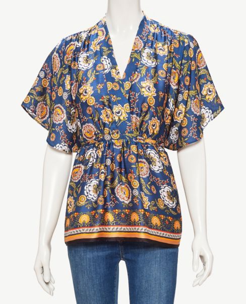 Image of Ann Taylor Factory Border Floral Kimono Top