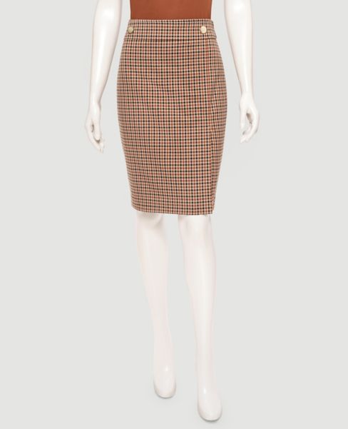 Image of Ann Taylor Factory Plaid Button Tab Pencil Skirt