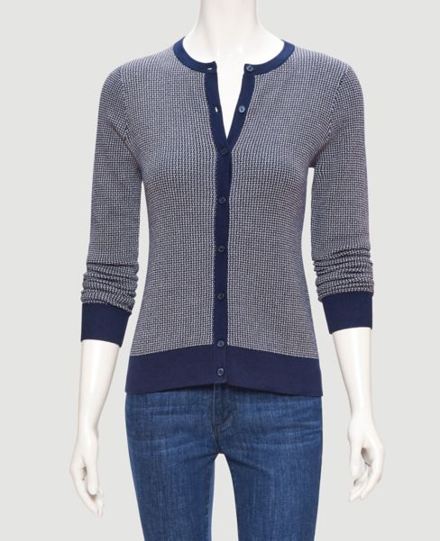 Image of Ann Taylor Factory Geo Jacquard Crew Neck Cardigan