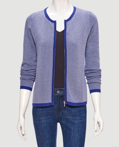 Image of Ann Taylor Factory Geo Jacquard Zip Cardigan
